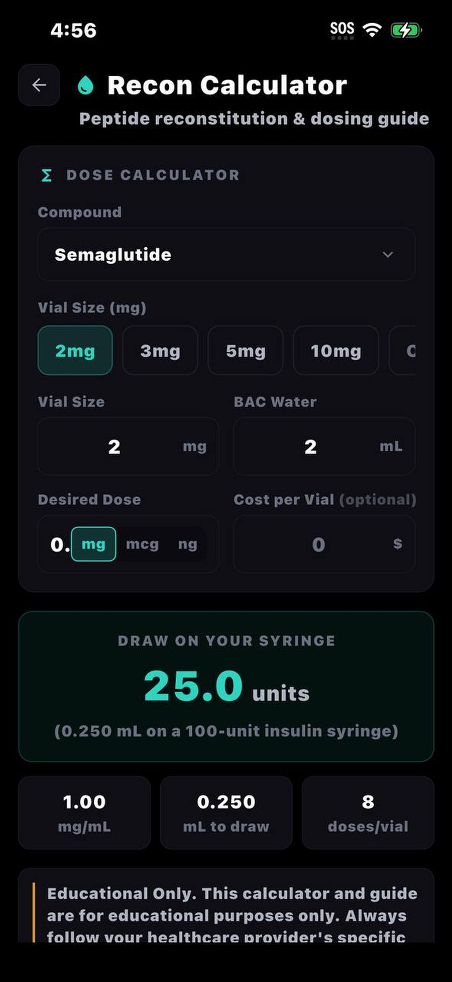 Dosi dose calculator with step-by-step unit output