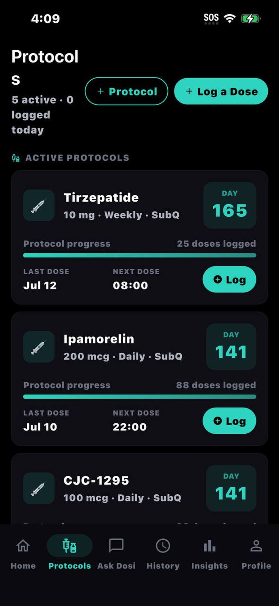 Dosi app showing saved routines and schedule overview